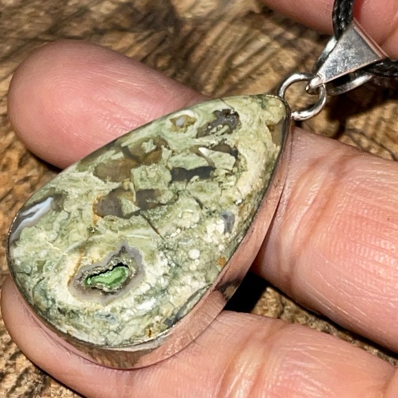 Green Rainforest Jasper Rhyolite Pendant 2” - Picture 3 of 11